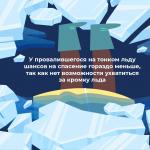 Не выходите на лёд. Часть водоёмов уже покрыта льдом, но выход на них категорически запрещён. В это время года он ещё тонкий и ненадёжный, что представляет серьёзную угрозу для жизни.